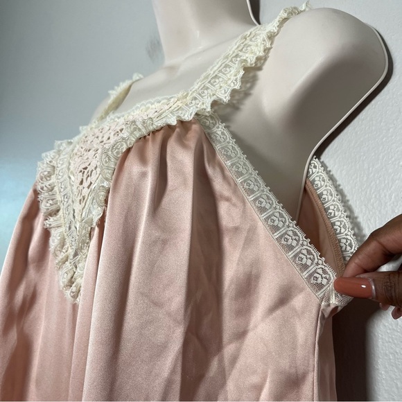 VTG 70s Women Maxi‎ Slip Dress Small Pink Embroidered Cottagecore Royalcore Lace - Picture 5 of 13